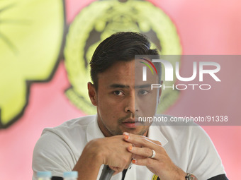 Malaysia's captain Aidil Zafuan answers questions from the media during the Philippines vs Malaysia press conference held in Cebu on April 2...