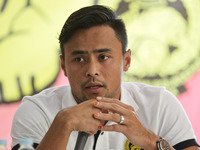 Malaysia's captain Aidil Zafuan answers questions from the media during the Philippines vs Malaysia press conference held in Cebu on April 2...
