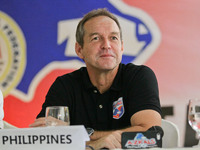 The Philippine's head coach Thomas Dooley smiles during the Philippines vs Malaysia press conference held in Cebu on April 26, 2014.  (