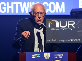 U.S. Senator Bernie Sanders speaks on stage at Our Future is Now pre-election rally at Franklin Music Hall, in Philadelphia, PA, USA on Nove...
