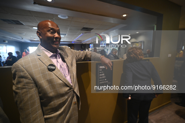 Congressman Dwight Evans mingles as prominent members Democratic Party gather for a traditional Election Day lunch at Relish Restaurant in N...
