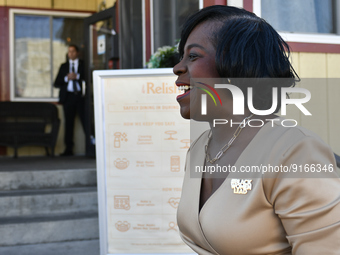 Mayoral candidate Cherelle Parker arrives as prominent members Democratic Party gather for a traditional Election Day lunch at Relish Restau...