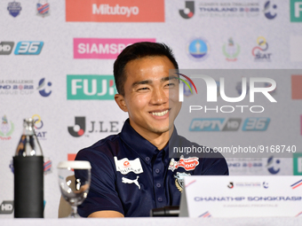 Chanathip Songkrasin player of Kawasaki Frontale speaks to media during the pre-match press conference of J.League Asia Challenge Thailand 2...