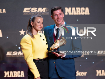 Anna Lewandoska and Robert Lewandowski of FC Barcelona during the Golden Shoe award ceremony at Antiga Fabrica Estrella Damm in Barcelona, S...