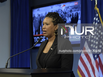 DC Mayor Muriel Bowser  speaks about her Third Term Transition and Plans for Moving DC Forward Together during a press conference today on N...