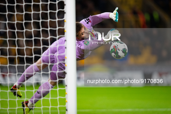 Wolvess Matija ?arki? save the goal during the Carabao Cup match between Wolverhampton Wanderers and Leeds United at Molineux, Wolverhampton...