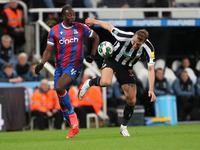 Dan Burn of Newcastle United battles for possession with Crystal Palace's Jean-Philippe Mateta during the Carabao Cup Third Round match betw...