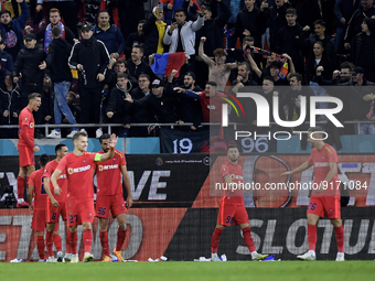 Octavian Popescu of FCSB celebrates during the game between FCSB and Rapid Bucuresti in Round 17 of Liga 1 Romania at National Arena Stadium...