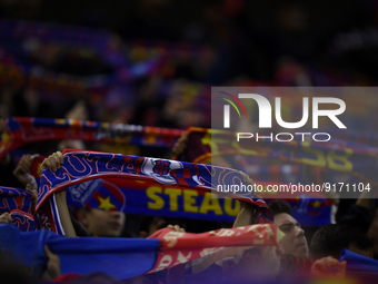 FCSB fans react during the game between FCSB and Rapid Bucuresti in Round 17 of Liga 1 Romania at National Arena Stadium on November 06, 202...