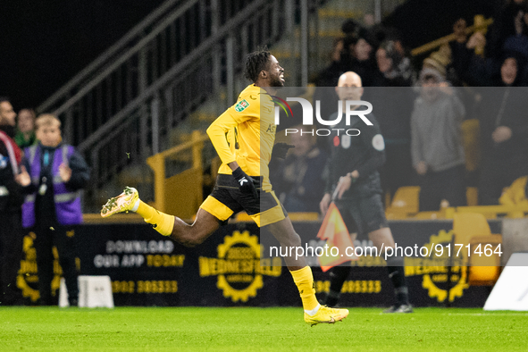 Boubacar Traore of Wolves celebrates scoring their side's first goal of the game during the Carabao Cup match between Wolverhampton Wanderer...