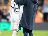 Leeds Uniteds manager Jesse Marsch speaks to Leeds United's Sam Greenwood after the Carabao Cup match between Wolverhampton Wanderers and Le...