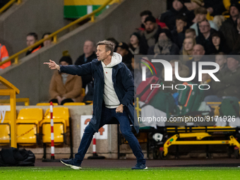 Leeds Uniteds manager Jesse Marsch gestures on the touchline during the Carabao Cup match between Wolverhampton Wanderers and Leeds United a...