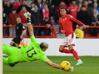Brennan Johnson of Nottingham Forest shoots wide of the goal during the Premier League match between Nottingham Forest and Crystal Palace at...