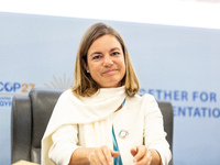 Elise Buckle Co-Funder of She Changes the Climate attends a discussion panel during the Women's Day during the COP27 UN Climate Change Confe...