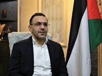 Jerusalem’s Palestinian governor Adnan Ghaith sits at his home in Jerusalem on November 15, 2022. Ghaith has been detained 35 times by the I...