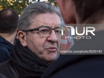 Jean-Luc Melenchon, leader of the left-wing party La France Insoumise, at Place de la Republique during the demonstration against racism and...