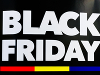 Black Friday sign is seen in a store in Bonarka shopping center in Krakow, Poland on November 15, 2022. (