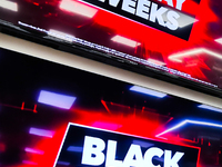 Black Friday Weeks ad is seen on tv screens in a consumer electronics store in Bonarka shopping centerl in Krakow, Poland on November 15, 20...
