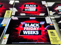 Black Friday Weeks ad is seen on tv screens in a consumer electronics store in Bonarka shopping centerl in Krakow, Poland on November 15, 20...
