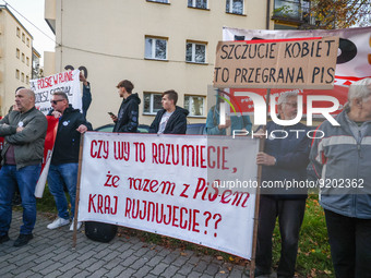 Anti-government protest outside a building where a meeting with Jaroslaw Kaczynski, Poland's ruling Law and Justice (PiS) party leader, was...