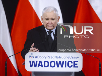 Jaroslaw Kaczynski, Poland's ruling Law and Justice (PiS) party leader, speaks during a meeting in Wadowice, Poland on November 12, 2022.  (