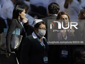 
In the center, a nurse during the 113 Ordinary Assembly of the Mexican Social Security Institute at the National Palace in Mexico City, le...