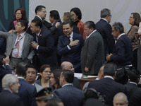 
In the center, Zoe Robledo, general director of the Mexican Institute of Social Security (IMSS), during the 113 Ordinary Assembly of the I...