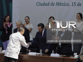 
Andrés Manuel López Obrador, President of Mexico, awards medical personnel during the 113th IMSS Ordinary Assembly and the 2021-2022 Labor...