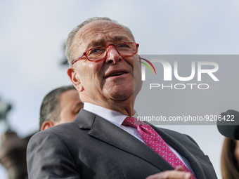 Majority Leader of the U.S. Senate Chuck Schumer speaks at a press conference outside of the U.S. Capitol in Washington, D.C. on November 16...