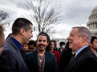Sen. Dick Durbin (D-IL) speaks with DACA advocates following a press conference on legislation to make the Deferred Action for Childhood Arr...