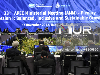 Delegate attends the 33rd APEC Ministerial Meeting (AMM) plenary session, during the APEC summit in Bangkok, Thailand, 17 November 2022. (