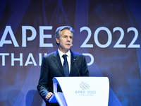 US Minister for Foreign Affairs, Antony Blinken speaks in press conference during the APEC 2022 Economic Leader’s Week at Queen Sirikit Nati...