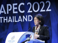 US Trade Representative Katherine Tai press conference during the Asia-Pacific Economic Cooperation (APEC) summit at the Queen Sirikit Natio...