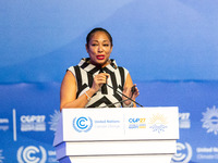Racquel Moses - CEO - Caribbean Climate-Smart Accelerator speaks during the Climate Action session in Plenary room during the COP27 UN Clima...