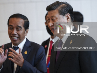 Chinese President Xi Jinping (R) with Indonesian President Joko Widodo (L) after the 29th APEC Economic Leaders' Meeting (AELM) during the A...