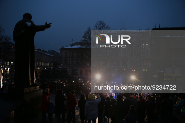 LVIV, UKRAINE - NOVEMBER 21, 2022 - Maidan Reminiscences art event takes place on the Dignity and Freedom Day and the 9th anniversary since...