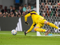 (1) COURTOIS Thibaut of Belgium team save the ball from penalty during FIFA World Cup Qatar 2022  Group F football match between Belgium and...