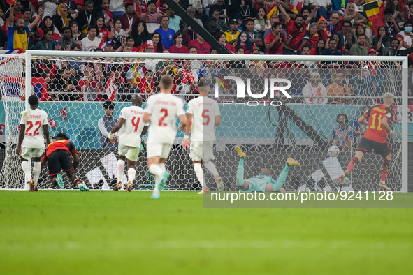 (23) BATSHUAYI Michy of Belgium team scoring first goal during FIFA World Cup Qatar 2022  Group F football match between Belgium and Canada...