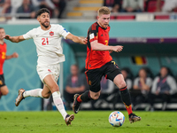 (7) DE BRUYNE Kevin of Belgium team battel for possession with (21) OSORIO Jonathan of Canada team during FIFA World Cup Qatar 2022  Group F...