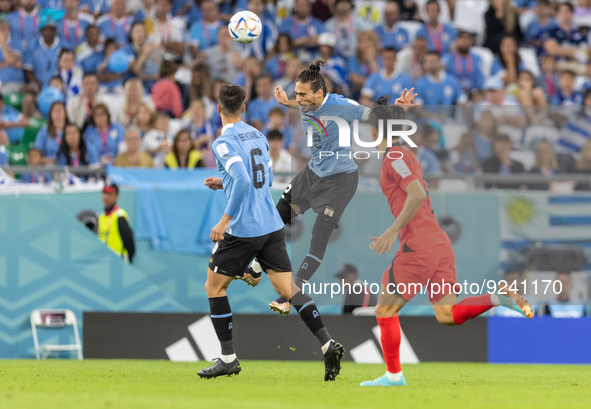 Rodrigo Bentancur , Martin Caceres  during the World Cup match between Uruguay v Korea Republic in Doha, Qatar, on November 24, 2022. 