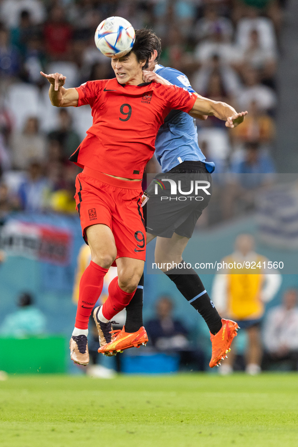 Guesung Cho , Diego Godin  during the World Cup match between Spain v Costa Rica, in Doha, Qatar, on November 23, 2022. 