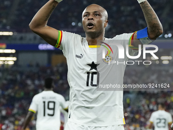 Andre Ayew Left Winger of Ghana and Al-Sadd SC celebrates after scoring his sides first goal during the FIFA World Cup Qatar 2022 Group H ma...