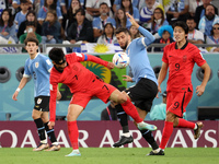 Son Heung-Min of South Korea, Rodrigo Bentancur of Uruguay, Cho Gue-Sung of South Korea during the FIFA World Cup 2022, Group H football mat...