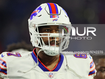 Buffalo Bills defensive tackle Jordan Phillips (97) walks off the field at the end of the 2nd quarter during an NFL football game between th...