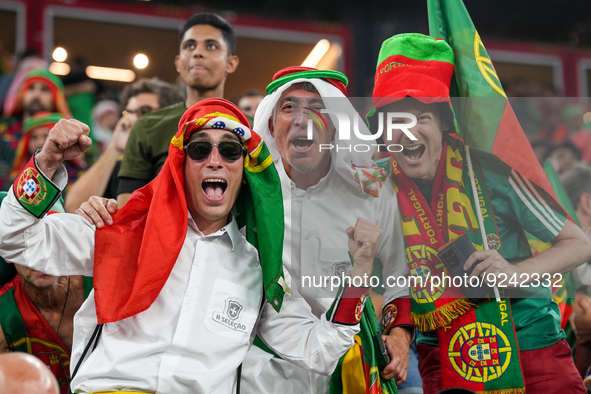 Fan of Portugal team during FIFA World Cup Qatar 2022  Group H football match between Portugal and Ghana at Stadium 974 in Doha on 24 Novemb...