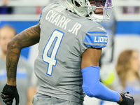 Detroit Lions wide receiver DJ Chark (4) runs on the field looking for the pass during an NFL football game between the Detroit Lions and th...