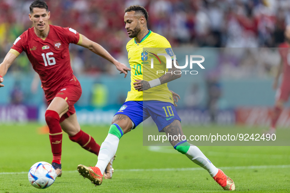 Sasa Lukic , Neymar  during the World Cup match between Brasil v Serbia, in Lusail, Qatar, on November 24, 2022. 
