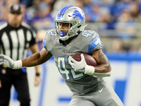 Detroit Lions running back Justin Jackson (42) carries the ball during an NFL football game between the Detroit Lions and the Buffalo Bills...