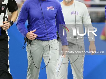 Buffalo Bills head coach Sean McDermott give instructions during an NFL football game between the Detroit Lions and the Buffalo Bills in Det...