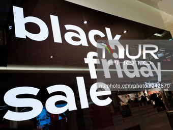Black Friday advertisement banner in Galeria Krakowska shopping mall in Krakow, Poland on November 24, 2022 (